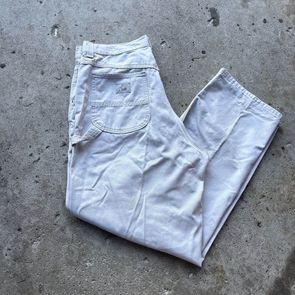 Vintage Lee Dungarees Carpenter Pants Off White Canvas 18 Med Mens Workwear